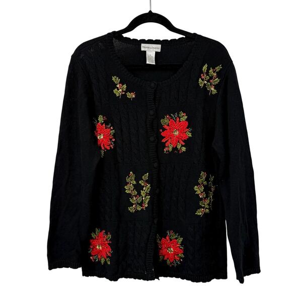 Drapers Damons Christmas Cardigan size XL Button Up Holly Poinsettia Embroidered - Picture 11 of 11